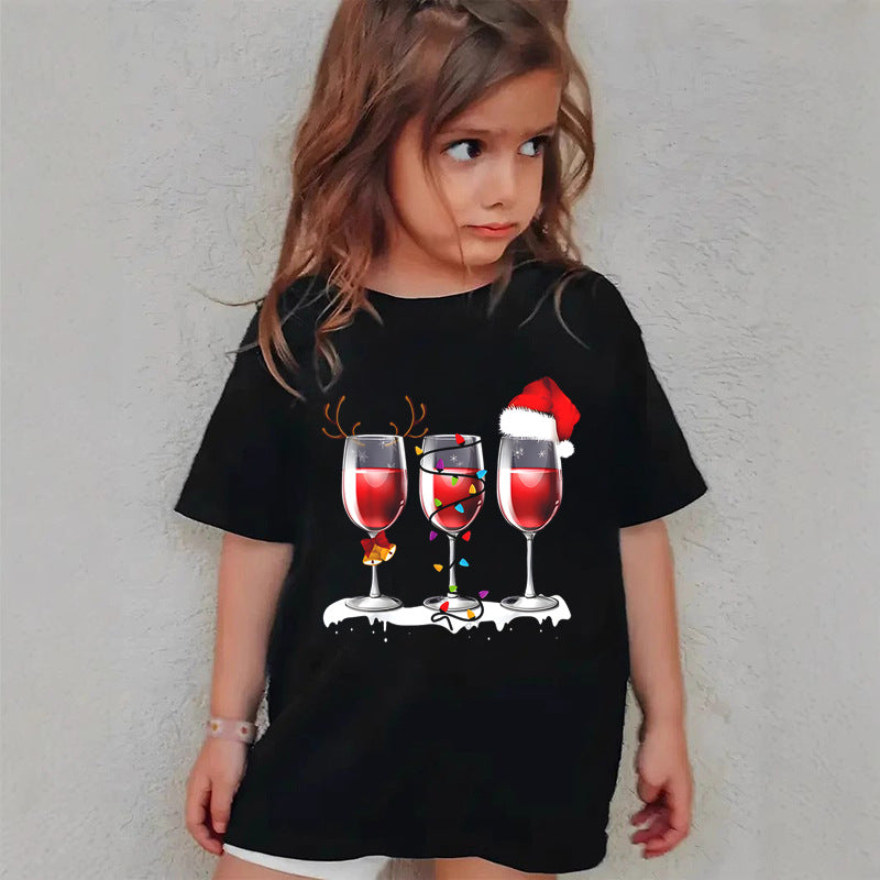 Combed Cotton New Christmas Children's Short Sleeve Girls' T-Shirt Kids Clothing Boys' Short Sleeve eprolo