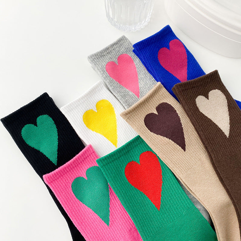 Spring and summer women's large heart-shaped sports socks, INS Korean style mid calf sports socks, Macaron Color sports socks 3 pairs eprolo
