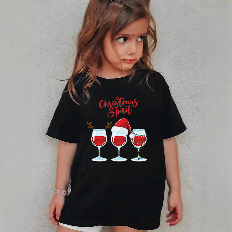 Combed Cotton New Christmas Children's Short Sleeve Girls' T-Shirt Kids Clothing Boys' Short Sleeve eprolo