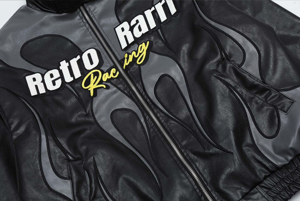 American style high street splicing flame letter embroidery leather jacket jacket men motorcycle jacket PU leather baseball eprolo