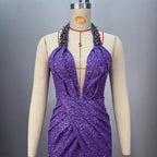 Sexy Women's Backless Off-the-Shoulder Sequined Casual Pleated Long Fitted Party Dress eprolo