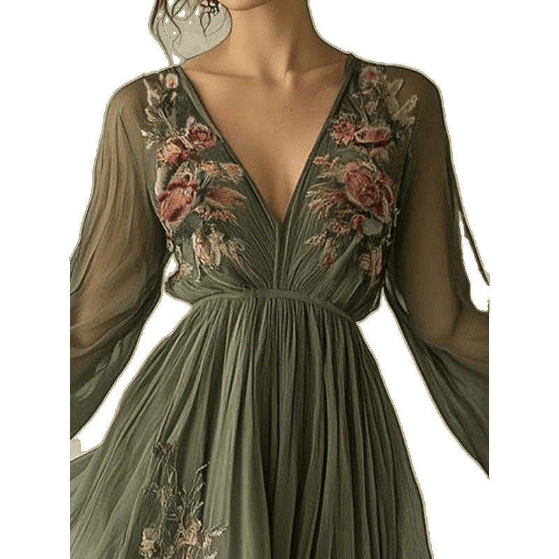 Spring/Summer Amazon Independent Station Cross border Digital Positioning Printed Long Sleeve Long Collar Dress Long Skirt eprolo
