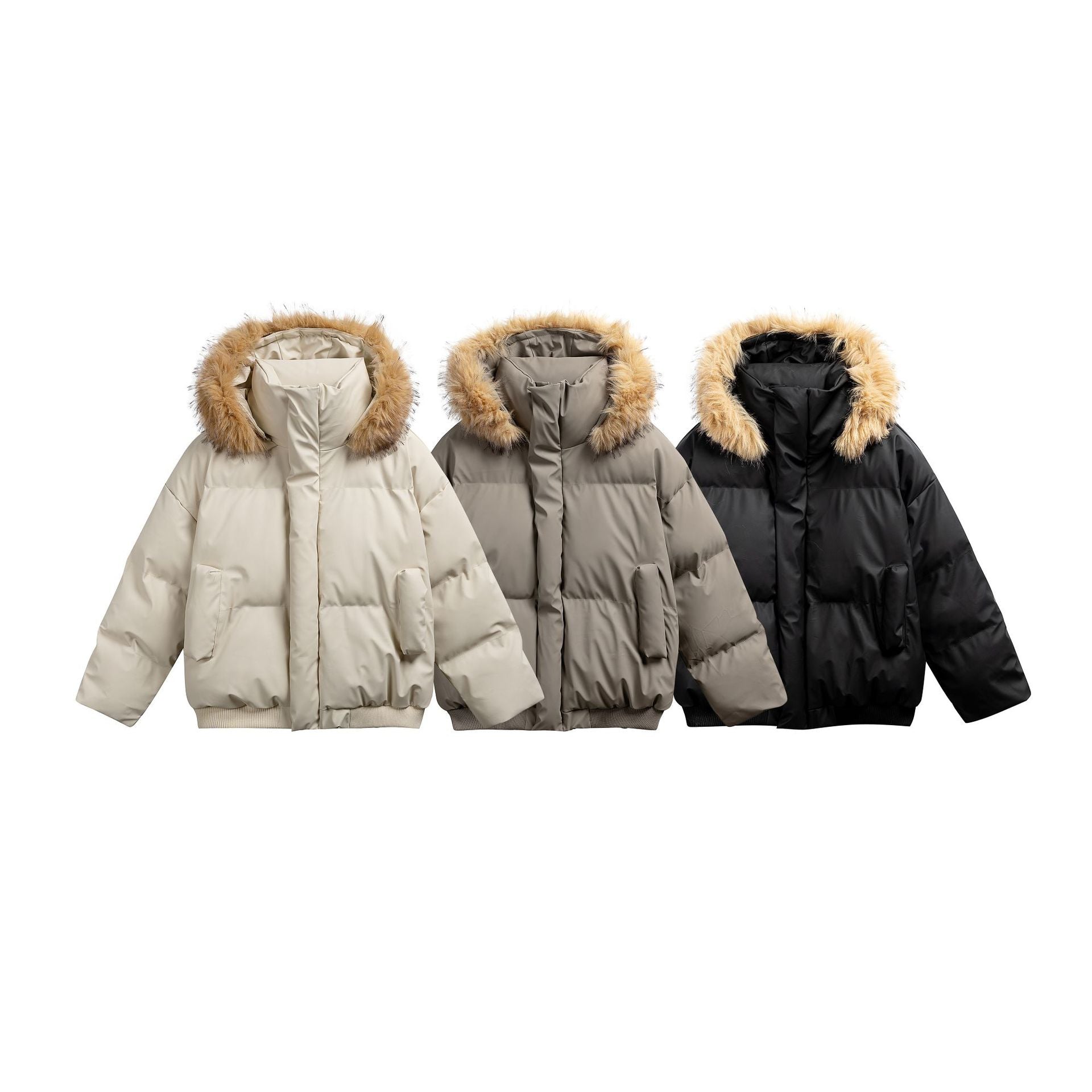 Fur Collar PU Leather Cotton Coat for Men and Women Thick Warm Winter Outerwear eprolo