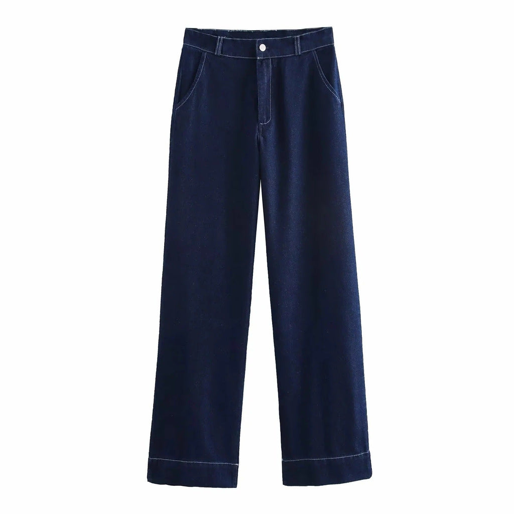 Belted Turn-Down Collar Denim Jacket Pants Set eprolo