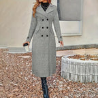 Women's Fall Winter Double Breasted Wool Coat Long Sleeve Notch Lapel Midi Long Trench Coat VELORIA - Thread of Generations
