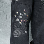 Casual Knife-Edge Pants for Men, Loose Straight-Leg Patchwork Denim Pants, Embroidered Wide-Leg Long Pants eprolo