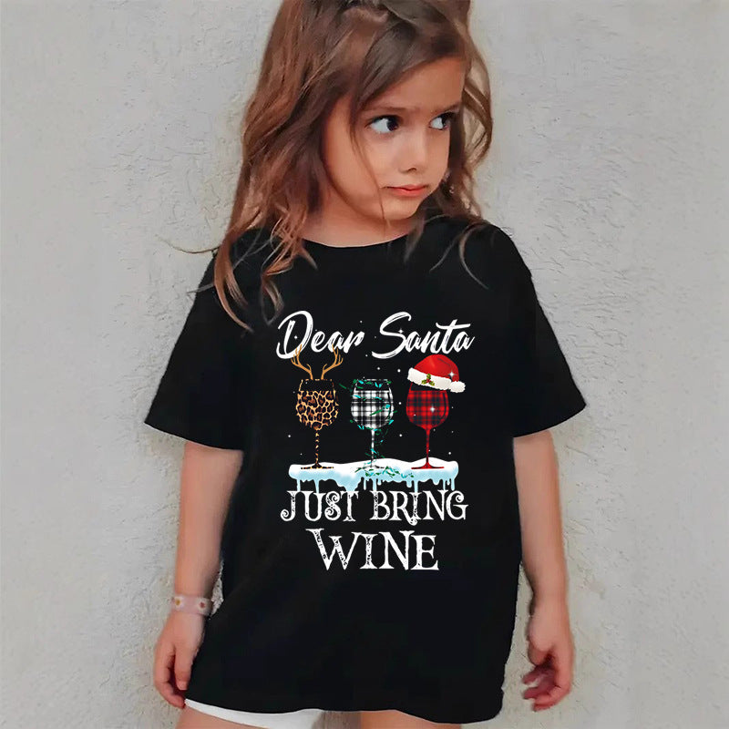 Combed Cotton New Christmas Children's Short Sleeve Girls' T-Shirt Kids Clothing Boys' Short Sleeve eprolo