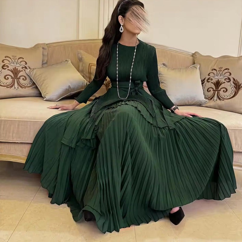 Wrinkled Irregular Lantern Skirt+Long Swing Skirt Set New Solid Color Two Piece Set eprolo