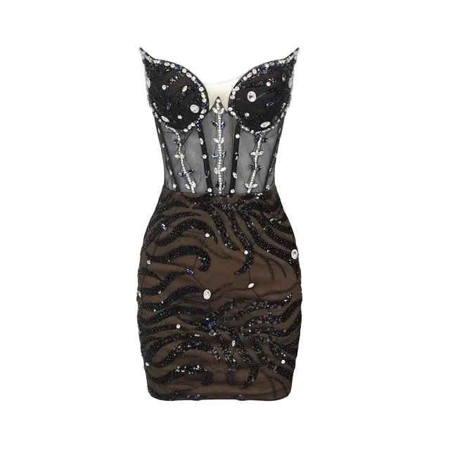 Black strapless mini dress with crystal embellishments | Evening Party | Clubwear eprolo