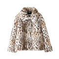 Wild Animal Print Leopard Short Faux Fur Coat with Turn-Down Collar for Women eprolo