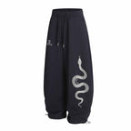 Retro Rhinestone Snake Print Casual Pants Men Street Loose Sport Sweatpants Jazz Hip-Hop Dance Pants eprolo