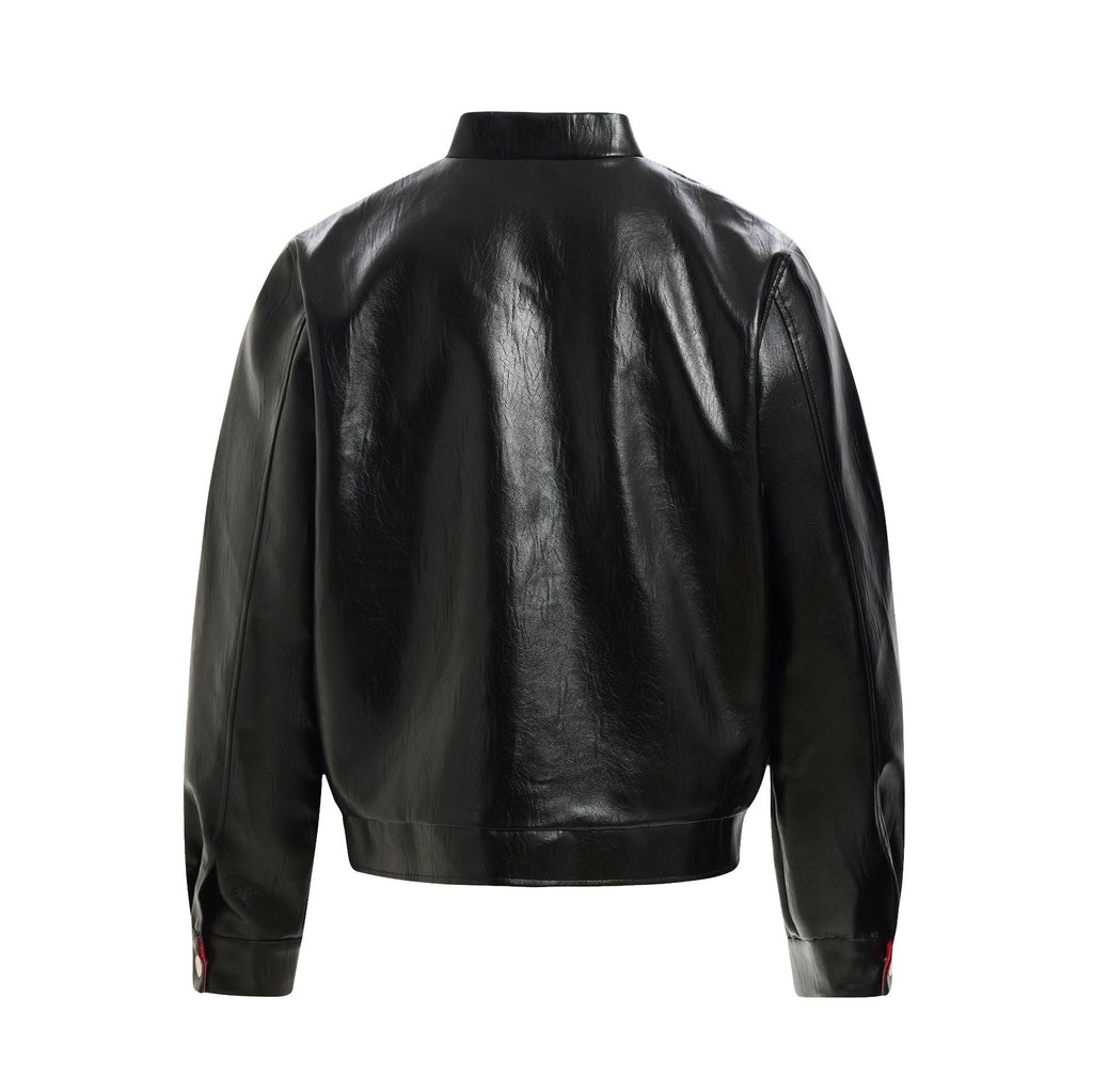 Retro PU Leather Jacket for Men with Deconstructed Patch Letter Design, Loose Fit, Streetwear Style eprolo