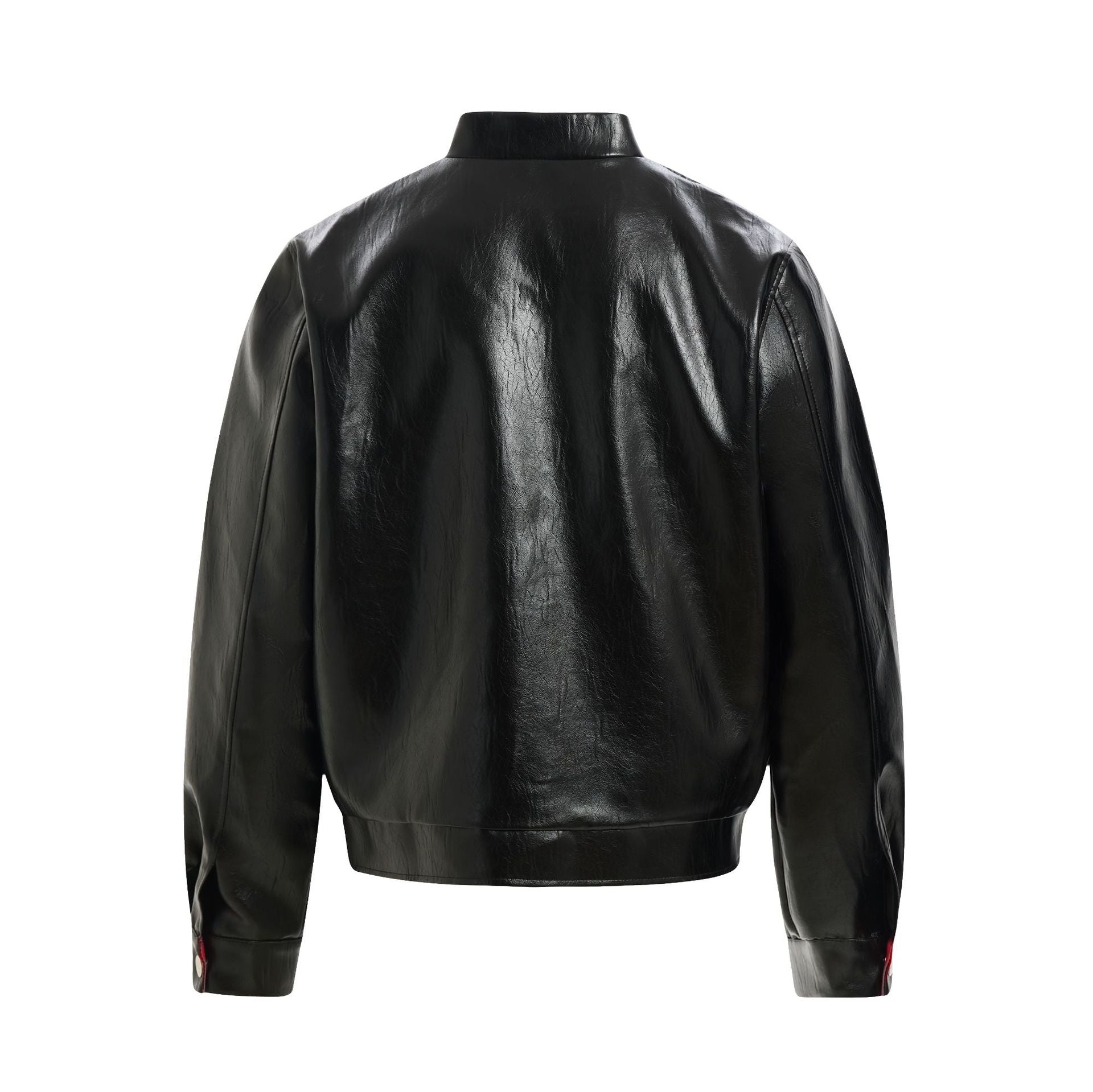 Retro PU Leather Jacket for Men with Deconstructed Patch Letter Design, Loose Fit, Streetwear Style eprolo