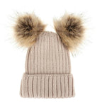 Parent-child Caps Cute Infant Baby Pompon Winter Hat Double Fur Ball Hat Mother Kids Warm Knitted Hat Newborn Beanie Cap eprolo