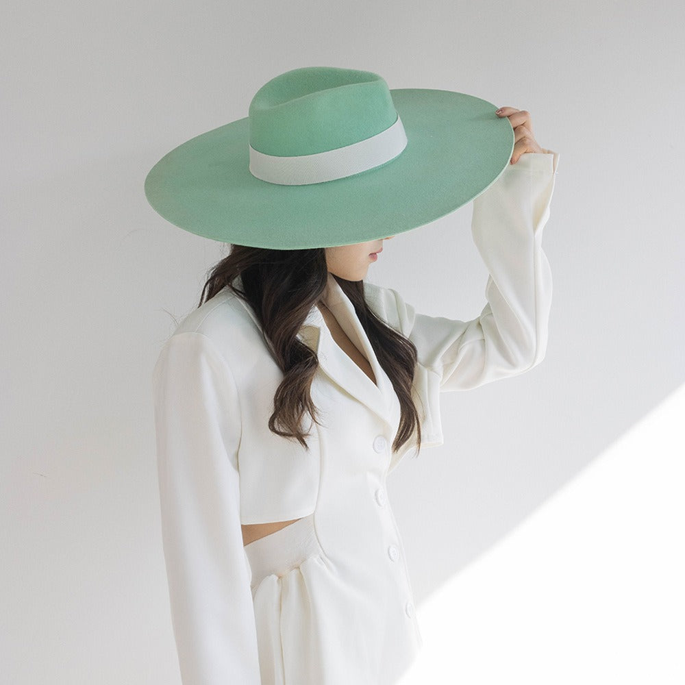 Fashion and Casual Big brim Fruit Green Wool Jazz Top Hat Show Style Felt Hat eprolo