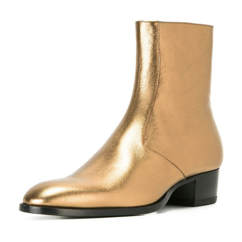 gold pointed toe men leather boots British style men fashion boots zip mujer bota chelsea booties eprolo