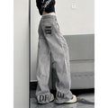 High Street Vibe Letter Print Jeans Women West Coast American Style Vintage Distressed Straight Leg Long Pants eprolo