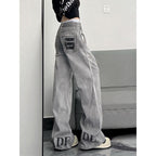 High Street Vibe Letter Print Jeans Women West Coast American Style Vintage Distressed Straight Leg Long Pants eprolo