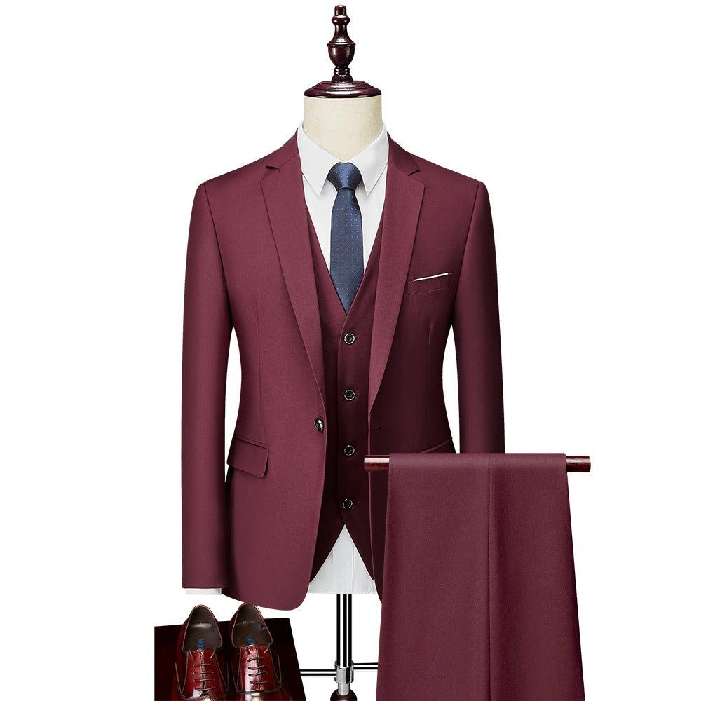 3 piece men's wedding suits fashion men's slim solid color business office suit sets large size men Blazer+ pants + vest eprolo