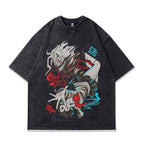 Dark Anime Print Short Sleeve T-Shirt for Men and Women Vintage American Retro Heavyweight Washed Aged eprolo