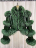 Elegant Bright Patent Leather Pattern Sheepskin Fashion Short Fox Fur Coat LittleYogaSocks