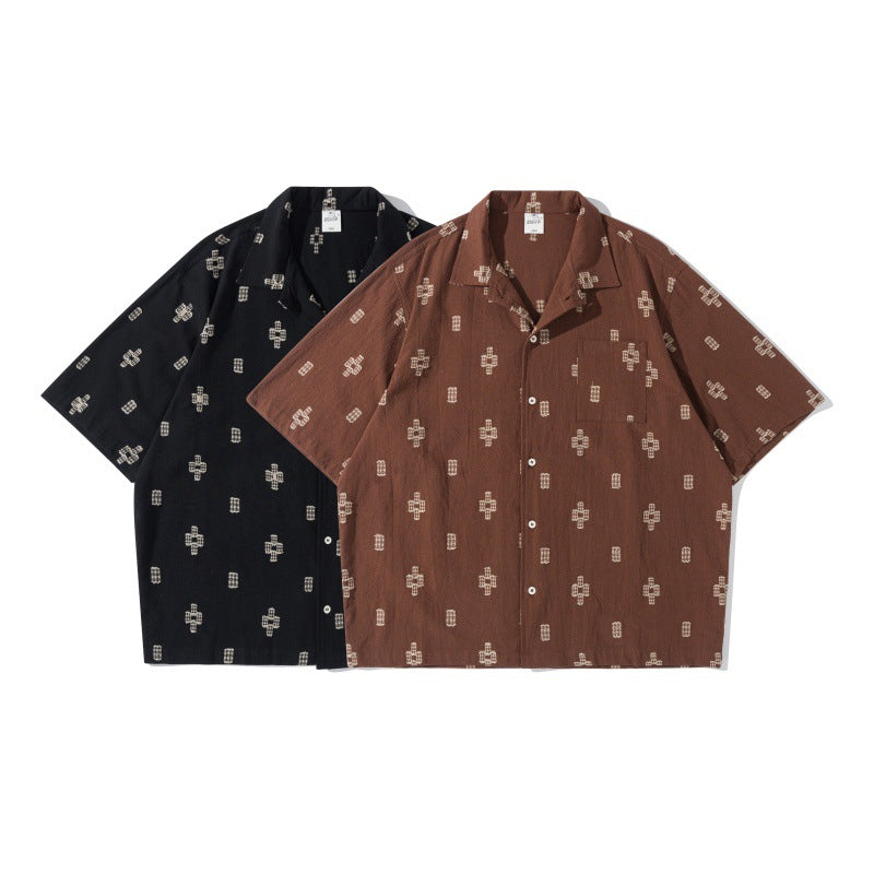 Cuban collar casual retro embroidered short sleeved shirt for men eprolo