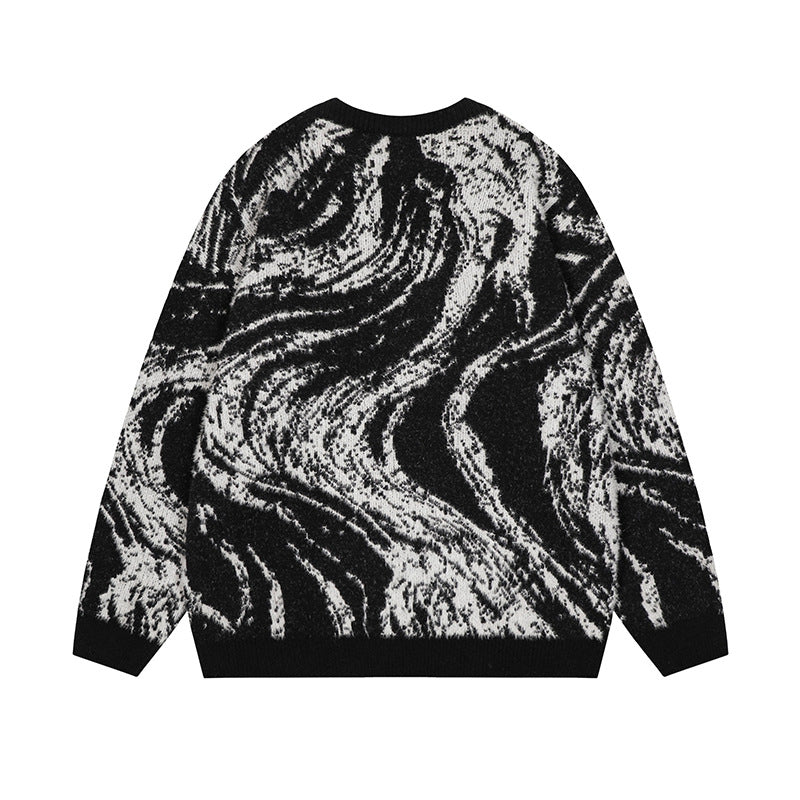Letter embroidery loose round neck pullover knitted sweater for men eprolo