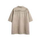 Flower horn button suede loose short sleeved shirt for men eprolo