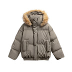 Fur Collar PU Leather Cotton Coat for Men and Women Thick Warm Winter Outerwear eprolo