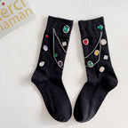 Summer and Spring European Luxury Love Diamond Black Chain Middle Tube Stacked Socks eprolo