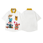 Colorblock Cartoon Print Casual Short Sleeve Shirt for Men and Women Couples Loose Fit eprolo