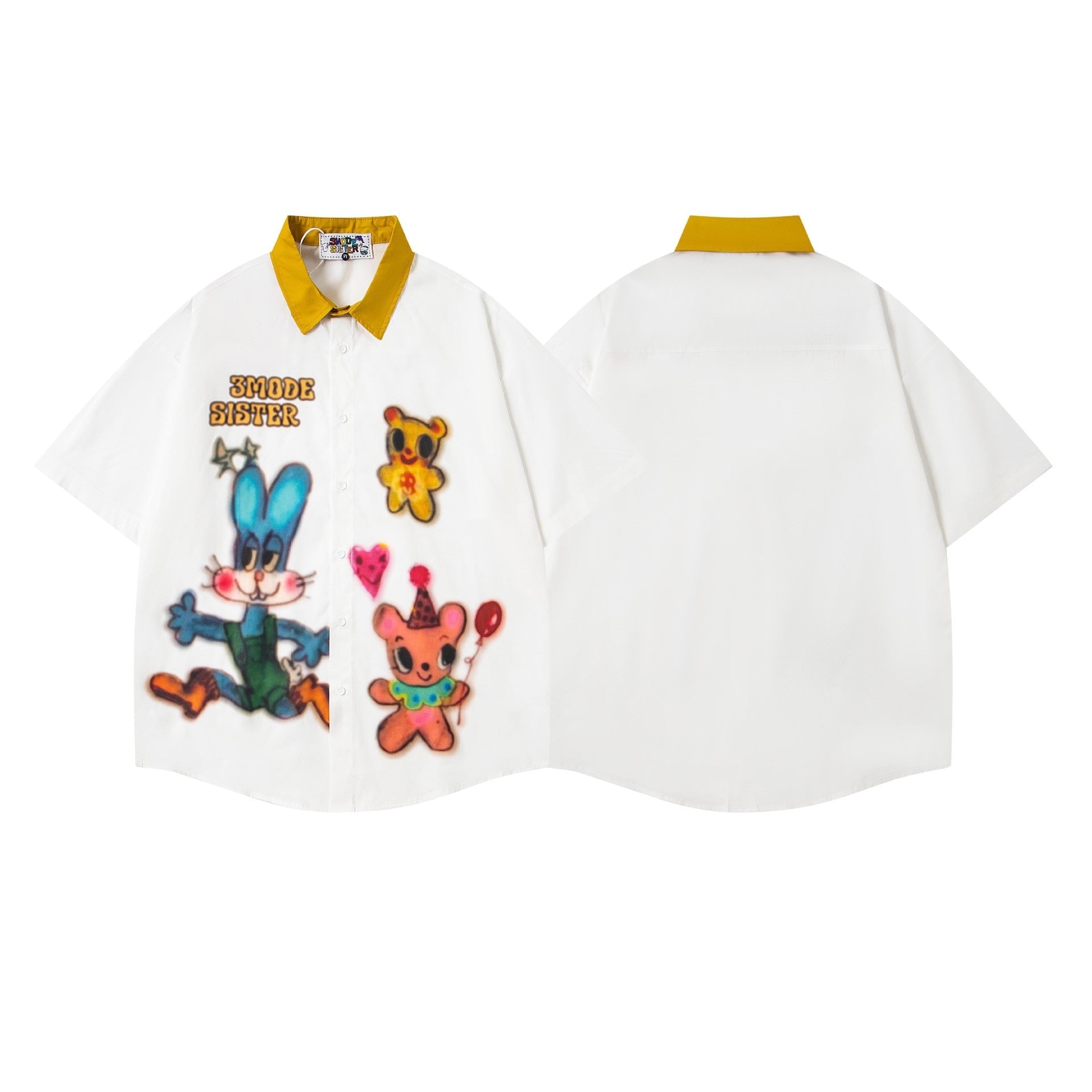 Colorblock Cartoon Print Casual Short Sleeve Shirt for Men and Women Couples Loose Fit eprolo