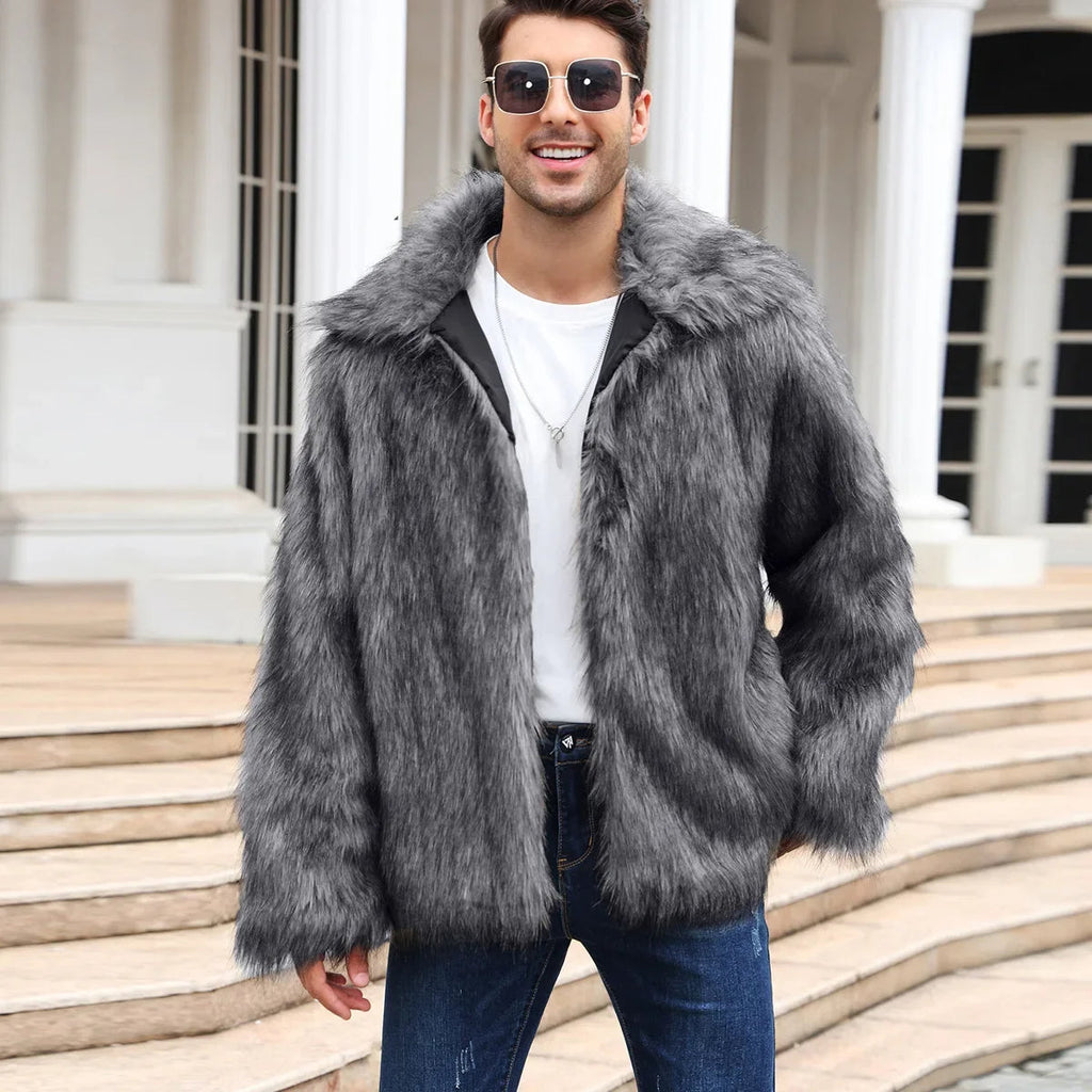 Men Faux Fox Fur Jacket Coat Winter Thick Fluffy Long Sleeve Lapel Warm Shaggy Outerwear Luxury Fur Jacket Bontjas Jackets Mens eprolo
