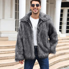 Men Faux Fox Fur Jacket Coat Winter Thick Fluffy Long Sleeve Lapel Warm Shaggy Outerwear Luxury Fur Jacket Bontjas Jackets Mens eprolo