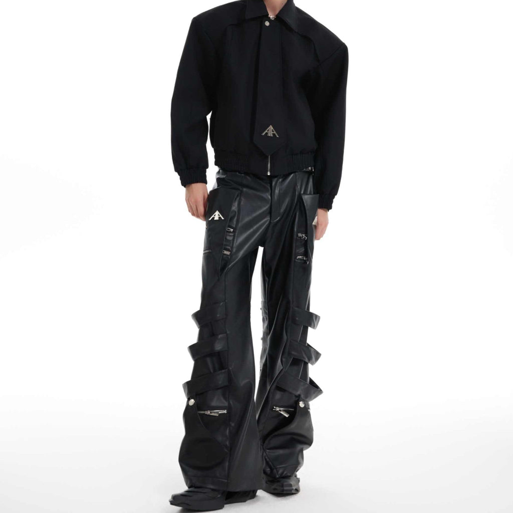 Metal Design Sense Baggy Straight Trousers Men LittleYogaSocks