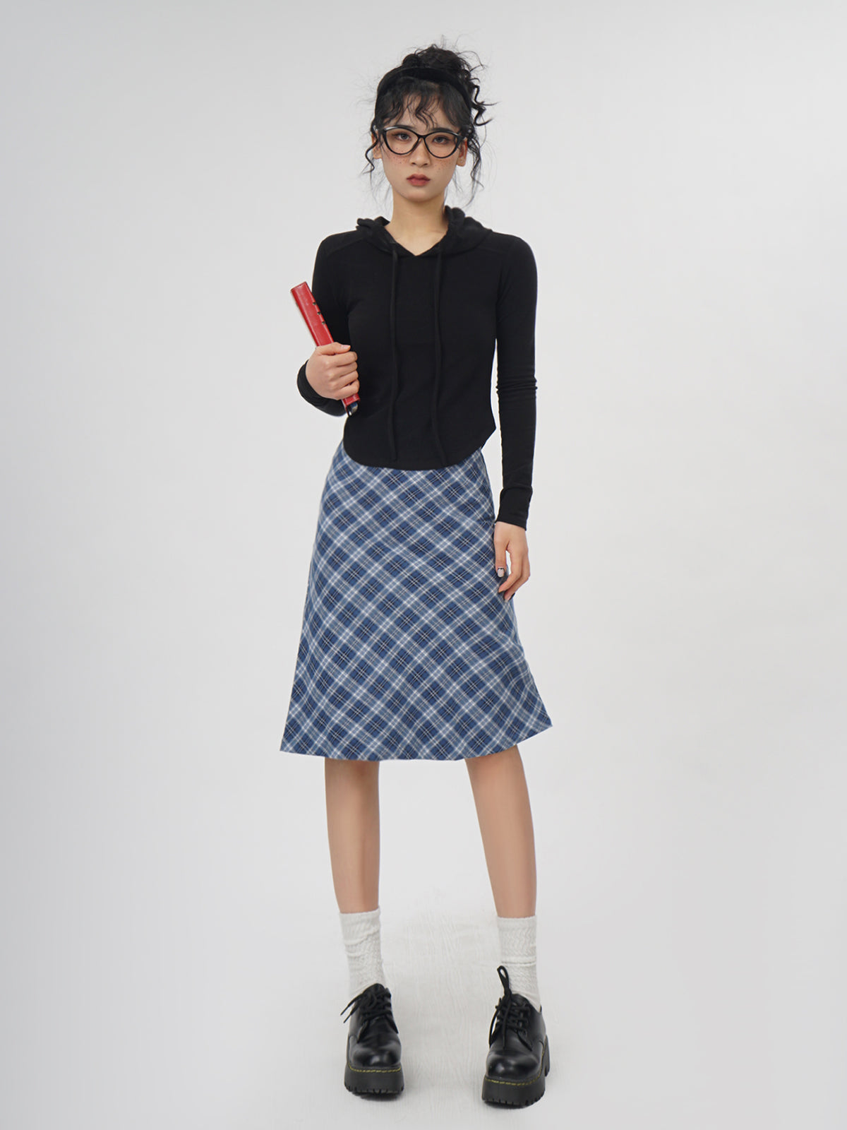 Plaid A- Line Skirt Women's High Waist Midi Skirt LittleYogaSocks
