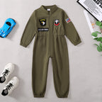 Toddler Boys Pilot Jumpsuit Army Green Long Sleeve Romper, Perfect For Birthday Party Outfits VELORIA - Thread of Generations