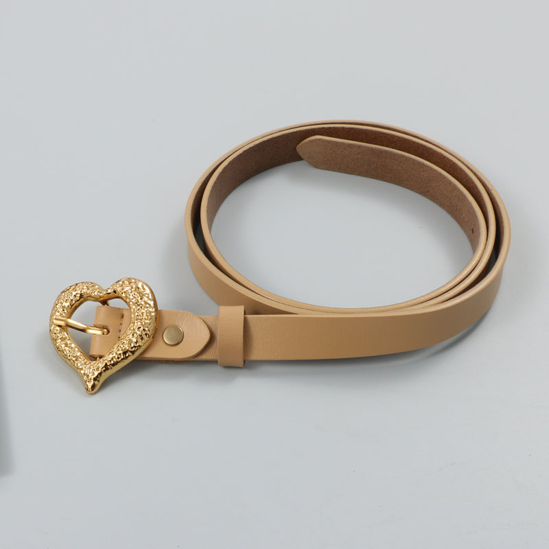 Gold Peach Heart Shape Buckle Top Layer Cowhide Leather Belt LittleYogaSocks