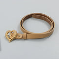 Gold Peach Heart Shape Buckle Top Layer Cowhide Leather Belt LittleYogaSocks