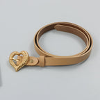 Gold Peach Heart Shape Buckle Top Layer Cowhide Leather Belt LittleYogaSocks
