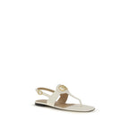 Valentino Garavani Beige Calf Leather Bos Taurus Flat Sandals Valentino Garavani