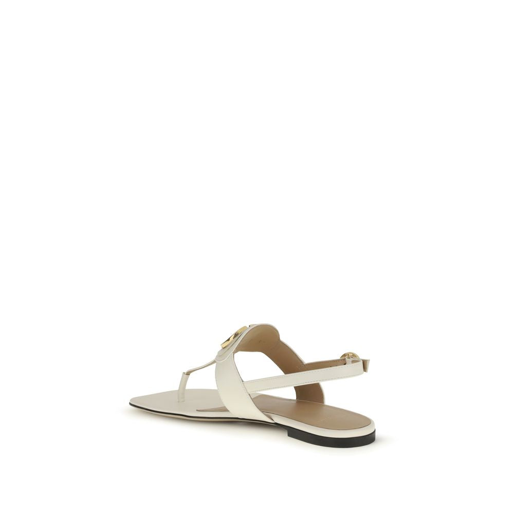 Valentino Garavani Beige Calf Leather Bos Taurus Flat Sandals Valentino Garavani