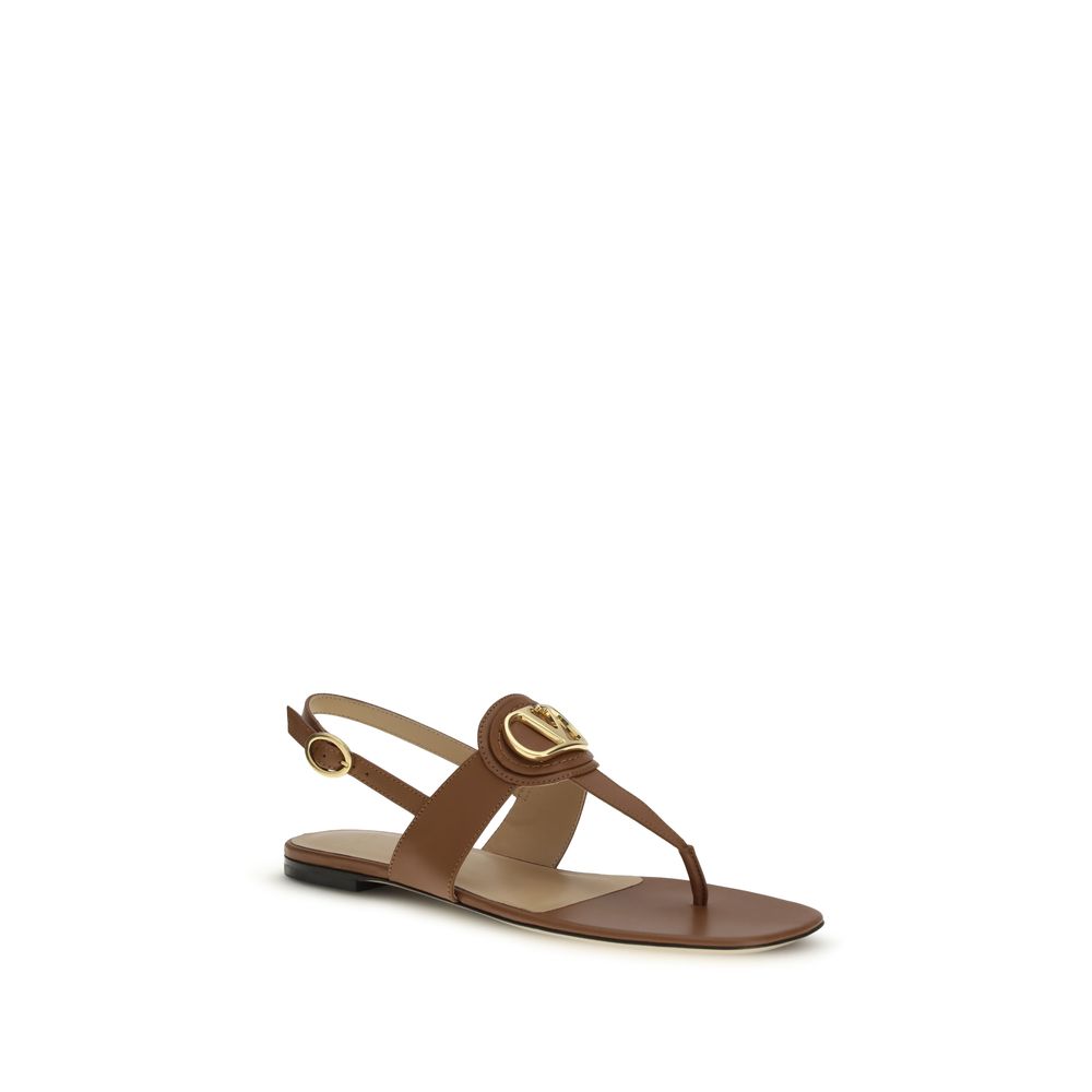 Valentino Garavani Brown Calf Leather Bos Taurus Flat Sandals Valentino Garavani