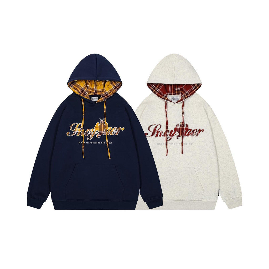Checkered embroidery hooded sweatshirt for men and women eprolo