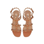 Valentino Garavani Brown Leather Flat Sandals Valentino Garavani