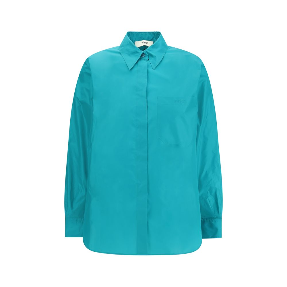 Fendi Blue Silk Dress Shirt Fendi