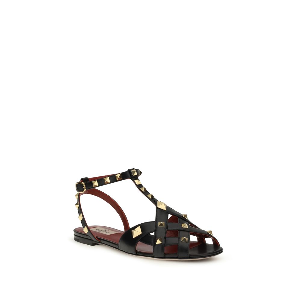 Valentino Garavani Black Goatskin Flat Sandals Valentino Garavani