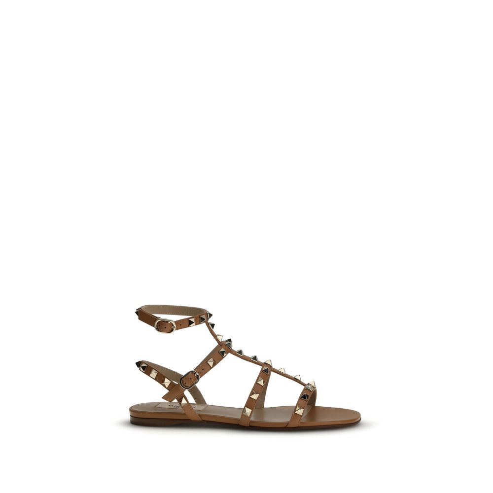 Valentino Garavani Beige Calf Leather Bos Taurus Flat Sandals Valentino Garavani