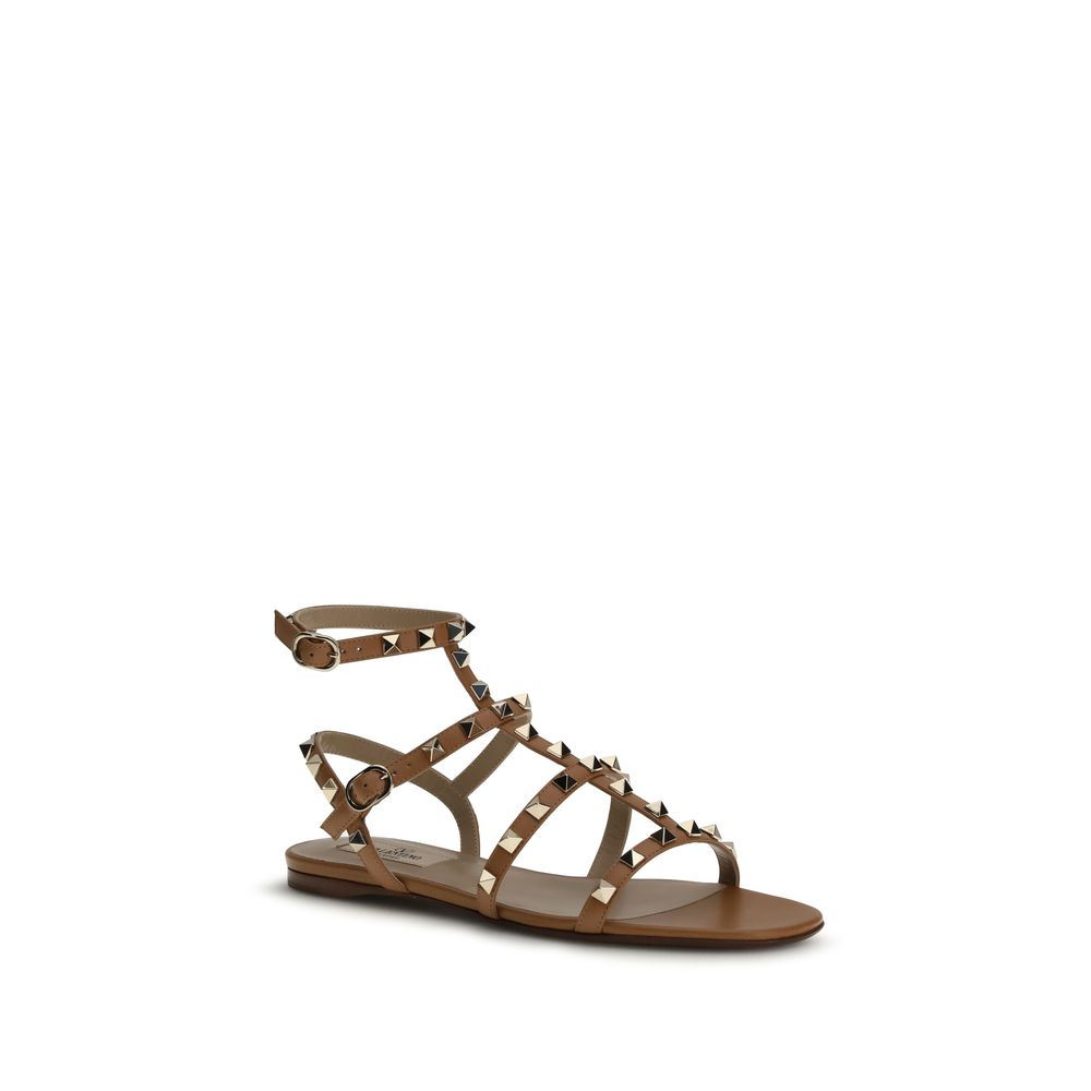 Valentino Garavani Beige Calf Leather Bos Taurus Flat Sandals Valentino Garavani