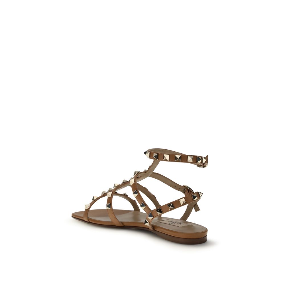 Valentino Garavani Beige Calf Leather Bos Taurus Flat Sandals Valentino Garavani